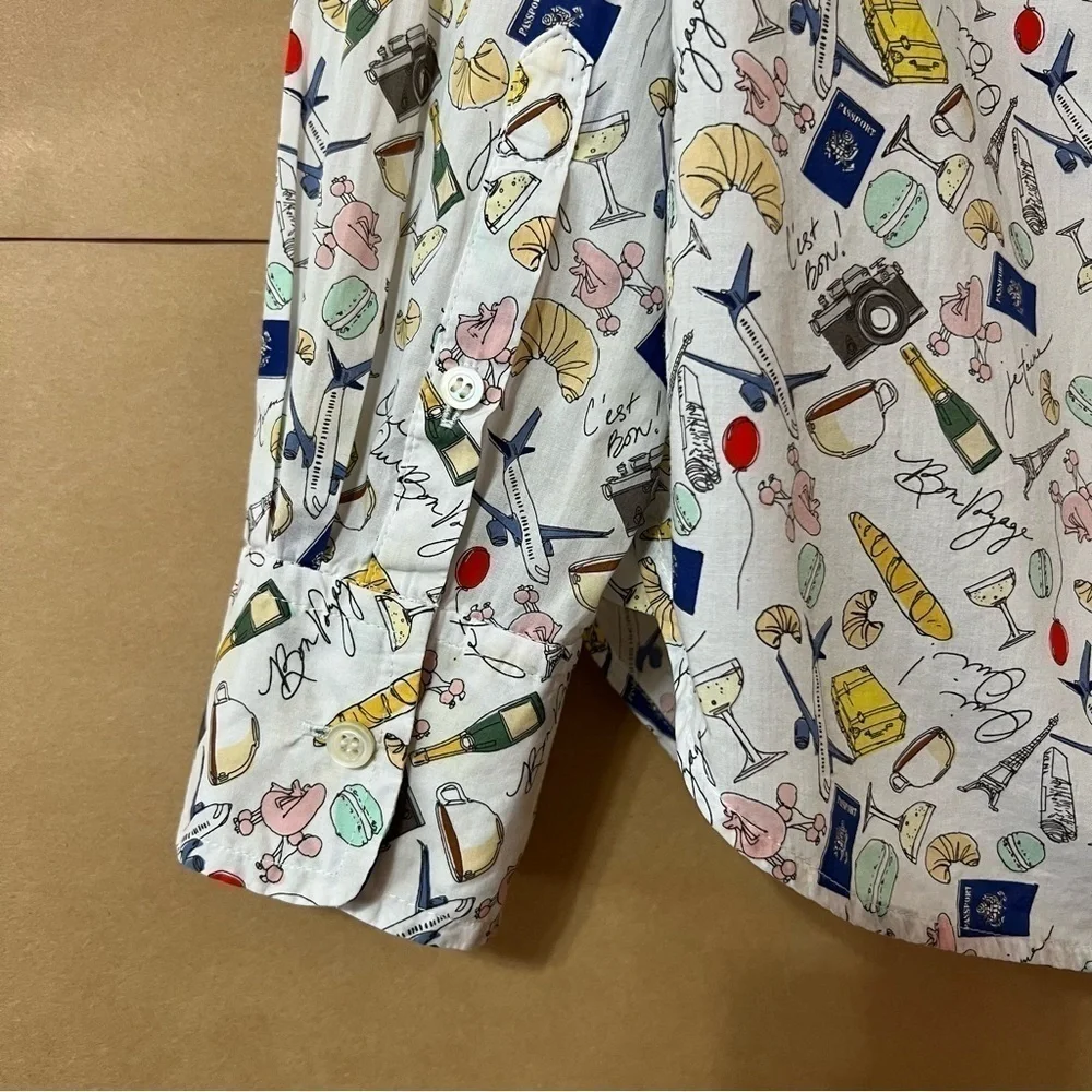 J. Crew | Parisian Novelty Print Popover Top French Paris Travel Shirt Size 2